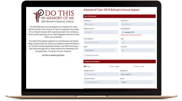 Laptop displaying GiveCentral donation form