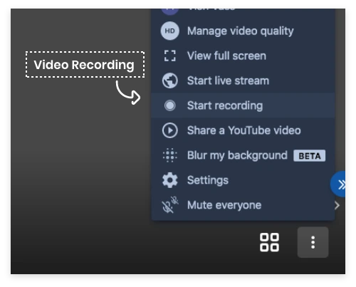 Livestreaming menu options for video recording and stream management